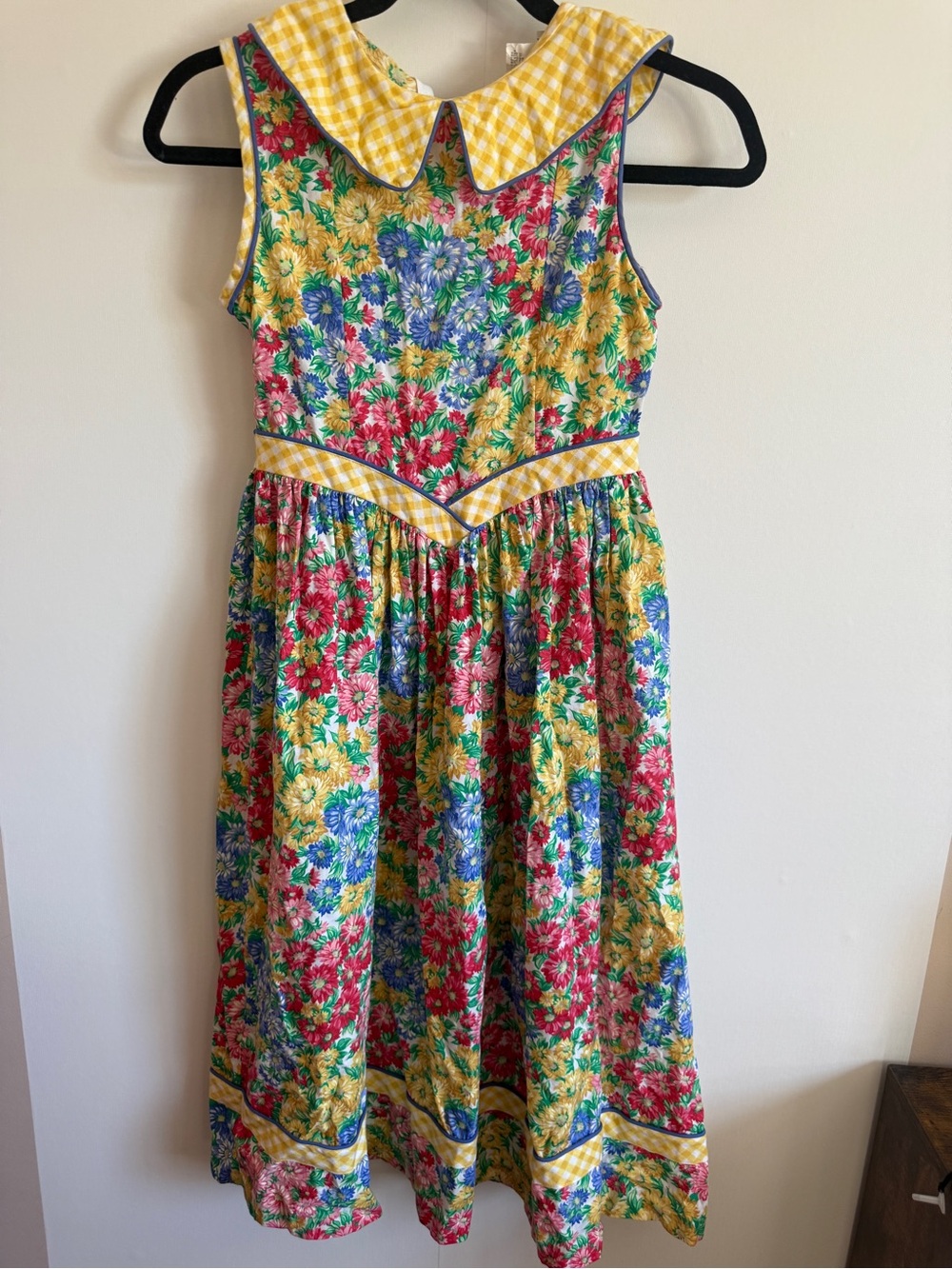 Vintage 90s Cottagecore Floral Midi Dress Peter Pan Collar XS Made USA Cotton